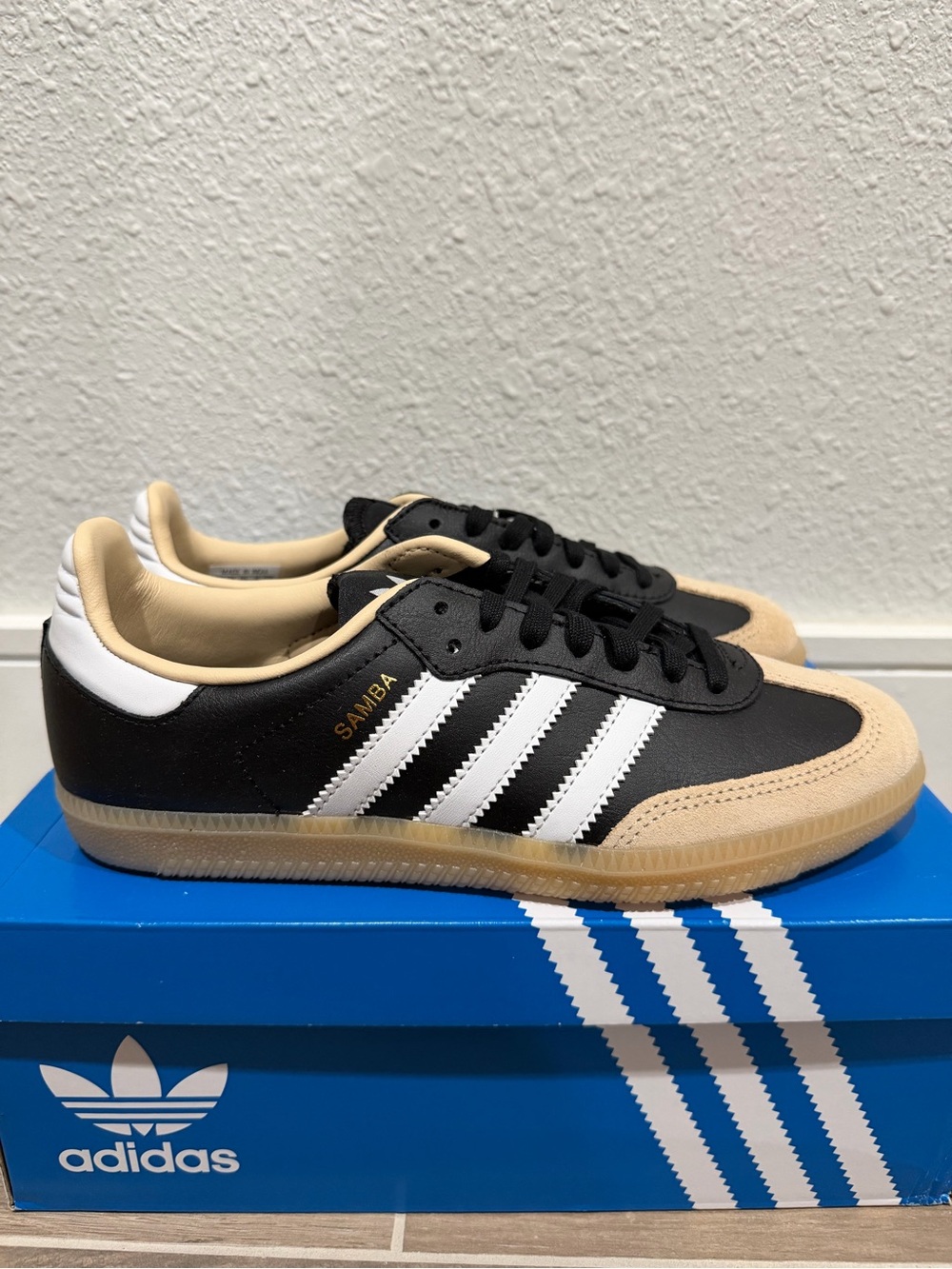 adidas Kids Samba Sneakers in Black, White and Tan